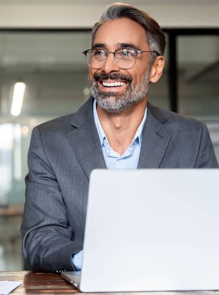 Portrait of man working on computer